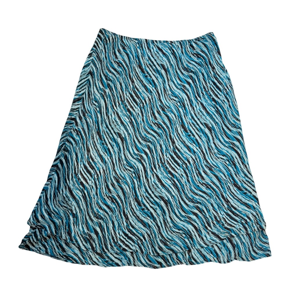 A Line  Blue Black Zebra Print Midi‎ Skirt